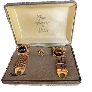 70s Vintage Faber cufflinks and tie pin in original box